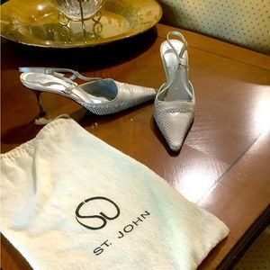 St. John Silver Evening Slingback Heels